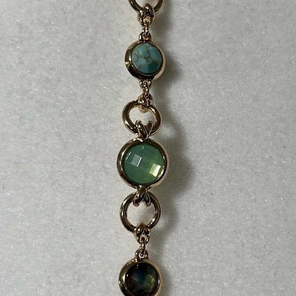 Gold Chain Necklace and Bracelet Set with Blue and Green Gems - Picture 9 of 10